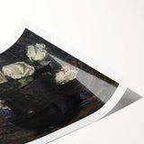 Dark Moody Wall Art White Roses in Black Vase for Dramatic Interiors