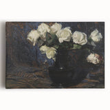 Dark Moody Wall Art White Roses in Black Vase for Dramatic Interiors