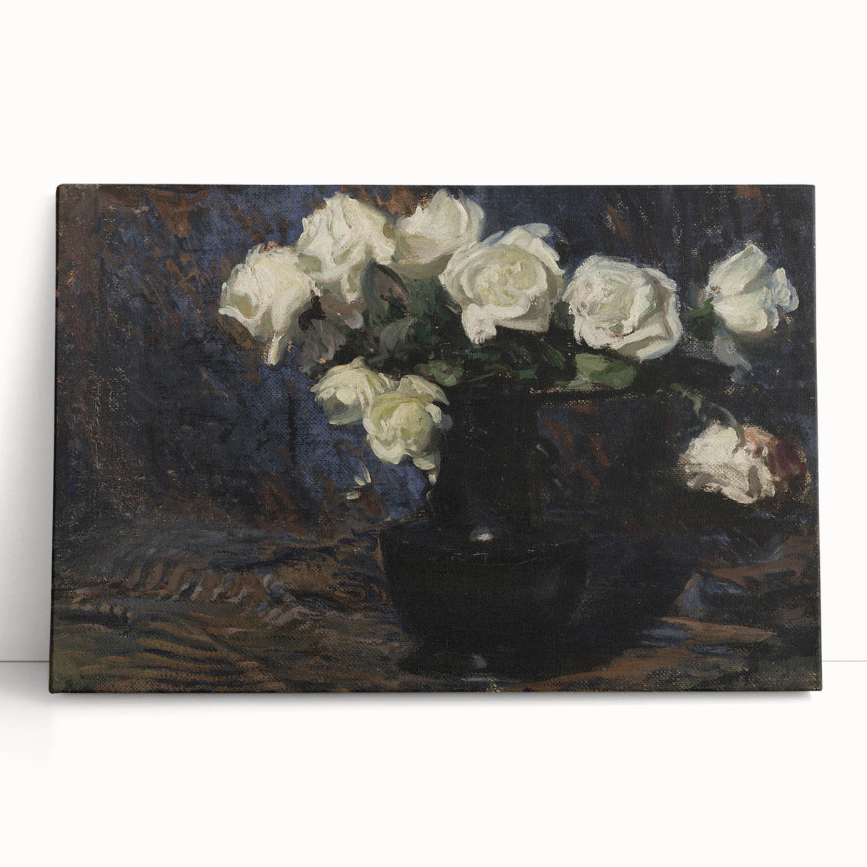 Dark Moody Wall Art White Roses in Black Vase for Dramatic Interiors