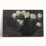 Dark Moody Wall Art White Roses in Black Vase for Dramatic Interiors