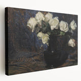 Dark Moody Wall Art White Roses in Black Vase for Dramatic Interiors