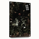 Dark Moody Wall Art - Enchanted Forest Scene with Butterflies & Leaves