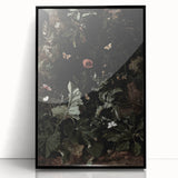 Dark Moody Wall Art - Enchanted Forest Scene with Butterflies & Leaves