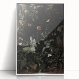 Dark Moody Wall Art - Enchanted Forest Scene with Butterflies & Leaves
