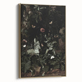 Dark Moody Wall Art - Enchanted Forest Scene with Butterflies & Leaves