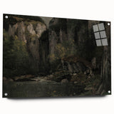 Moody Interior Art - Serene Cliffside Landscape with Deep Forest Tones