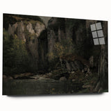 Moody Interior Art - Serene Cliffside Landscape with Deep Forest Tones