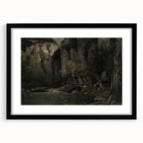 Moody Interior Art - Serene Cliffside Landscape with Deep Forest Tones