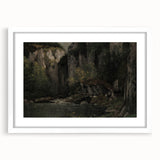 Moody Interior Art - Serene Cliffside Landscape with Deep Forest Tones