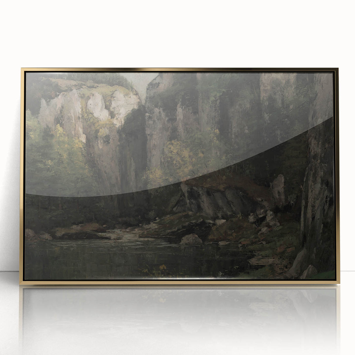 Moody Interior Art - Serene Cliffside Landscape with Deep Forest Tones