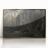 Moody Interior Art - Serene Cliffside Landscape with Deep Forest Tones