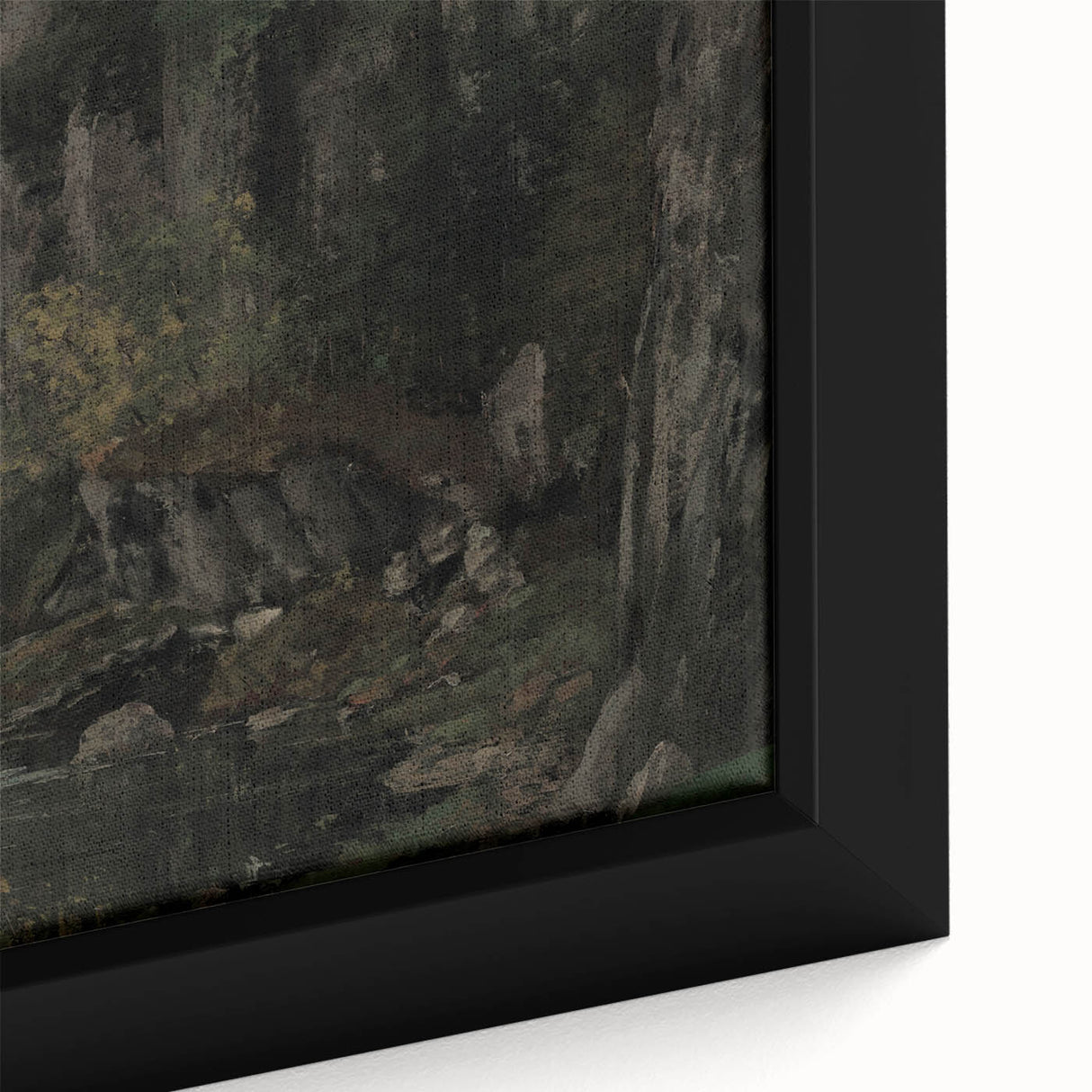 Moody Interior Art - Serene Cliffside Landscape with Deep Forest Tones