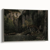 Moody Interior Art - Serene Cliffside Landscape with Deep Forest Tones