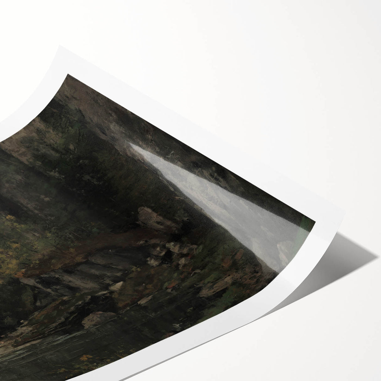 Moody Interior Art - Serene Cliffside Landscape with Deep Forest Tones