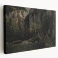 Moody Interior Art - Serene Cliffside Landscape with Deep Forest Tones