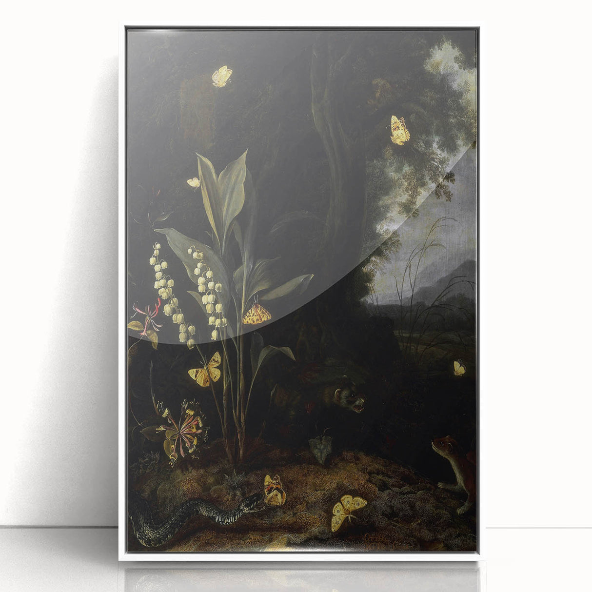 Dark Moody Wall Art - Forest Scene with Butterflies and Woodland Creatures