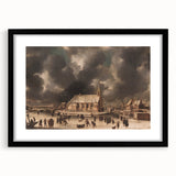 Moody Art Prints - Winter Village Scene with Dramatic Skies