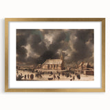 Moody Art Prints - Winter Village Scene with Dramatic Skies