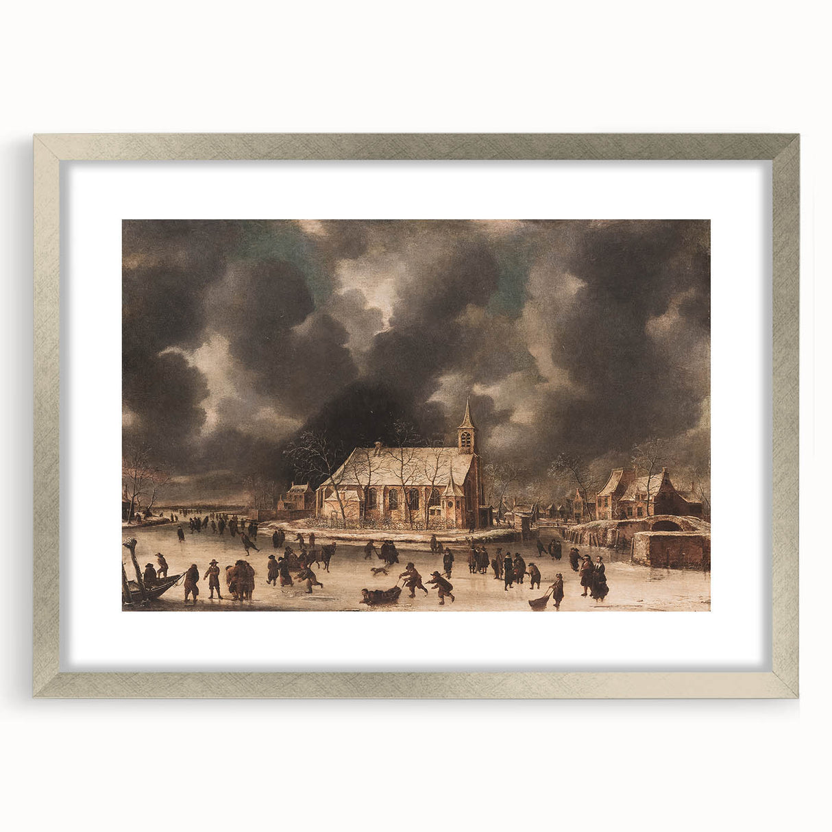 Moody Art Prints - Winter Village Scene with Dramatic Skies