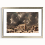 Moody Art Prints - Winter Village Scene with Dramatic Skies