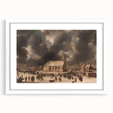 Moody Art Prints - Winter Village Scene with Dramatic Skies