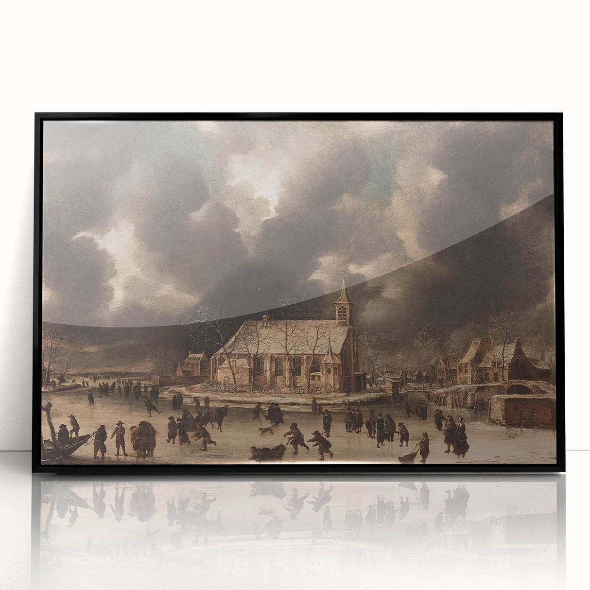 Moody Art Prints - Winter Village Scene with Dramatic Skies