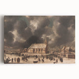 Moody Art Prints - Winter Village Scene with Dramatic Skies