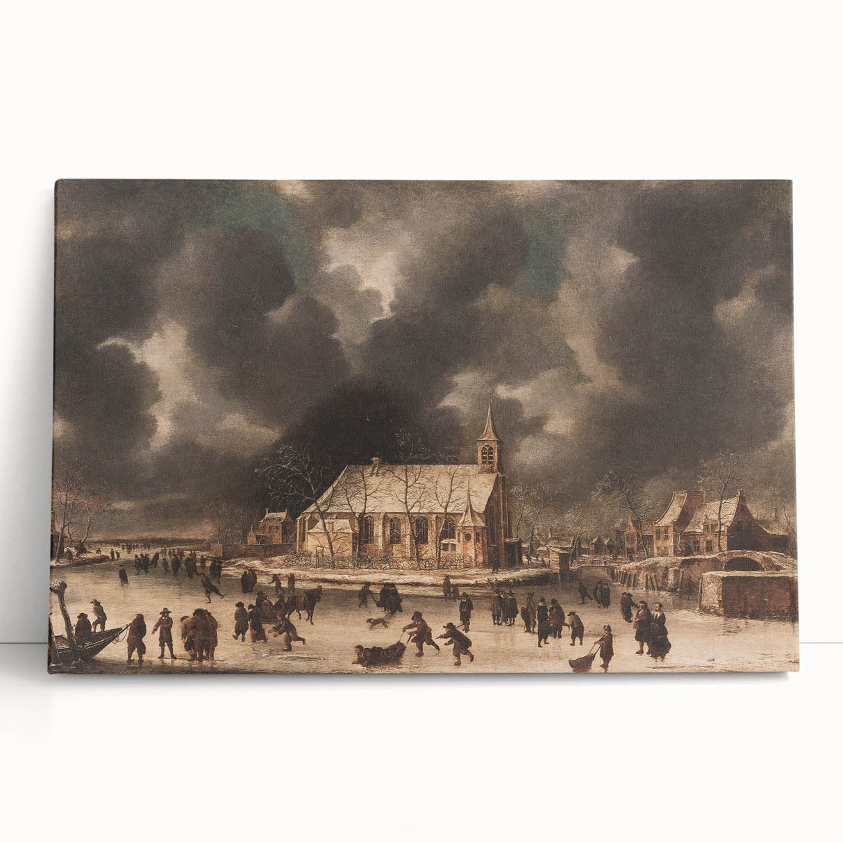 Moody Art Prints - Winter Village Scene with Dramatic Skies