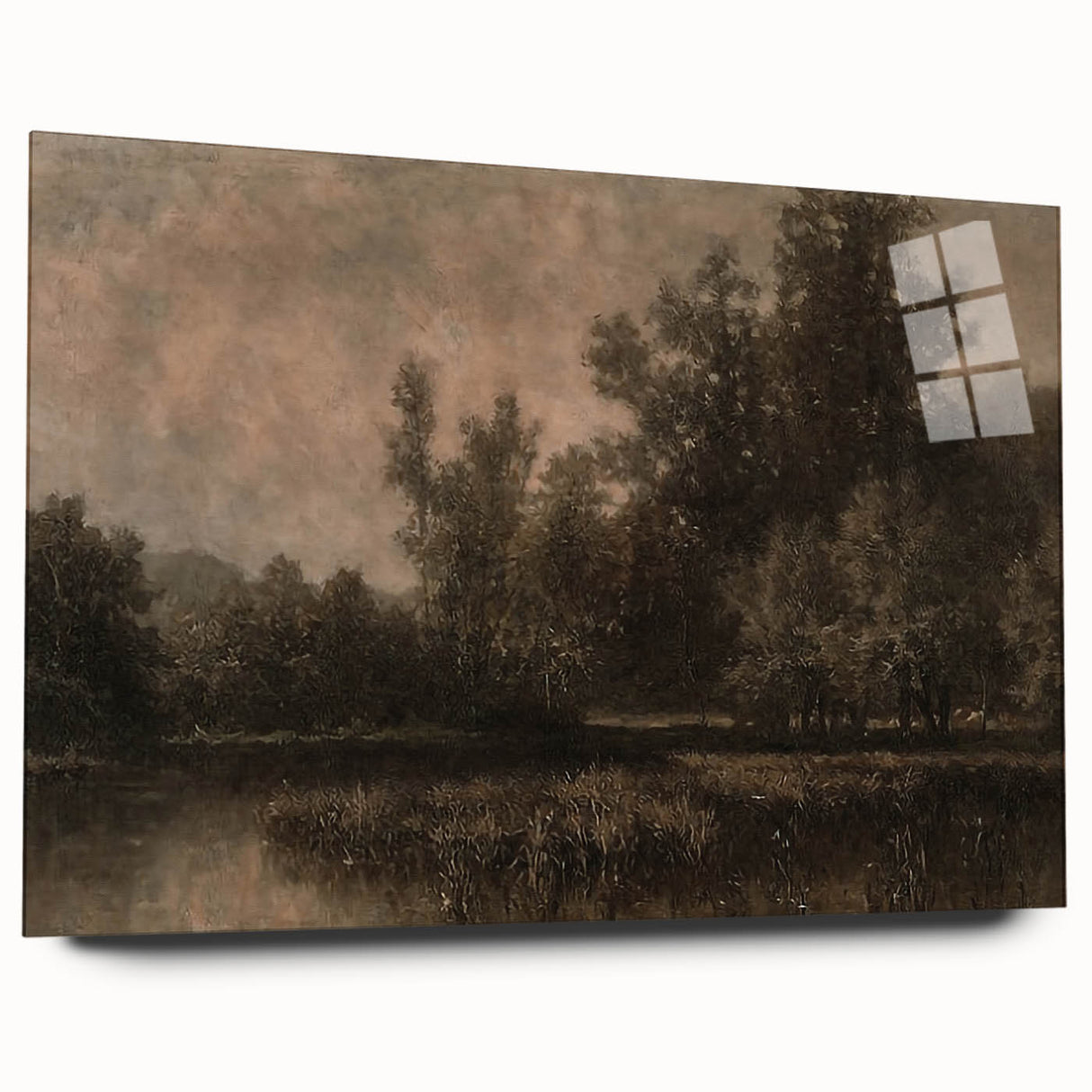 Moody Interior Art - Tranquil Forest Landscape with Water Reflection