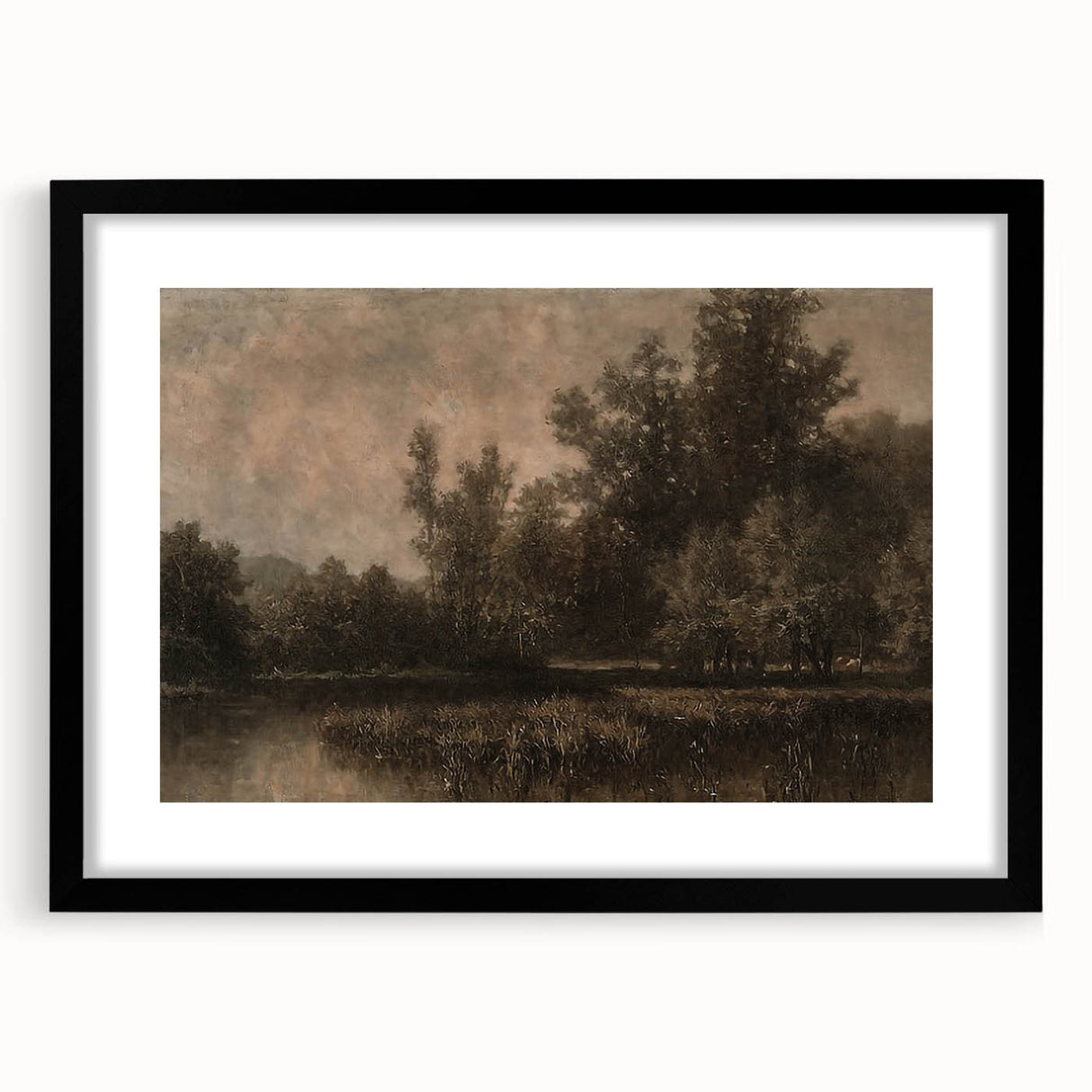 Moody Interior Art - Tranquil Forest Landscape with Water Reflection