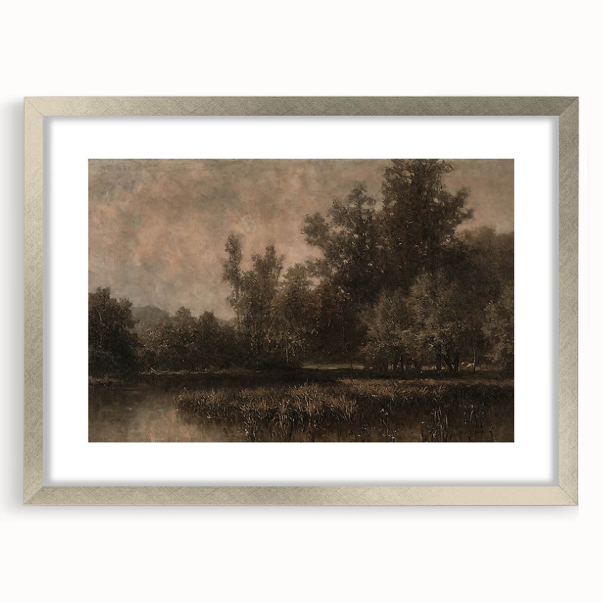 Moody Interior Art - Tranquil Forest Landscape with Water Reflection