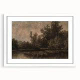 Moody Interior Art - Tranquil Forest Landscape with Water Reflection