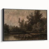 Moody Interior Art - Tranquil Forest Landscape with Water Reflection