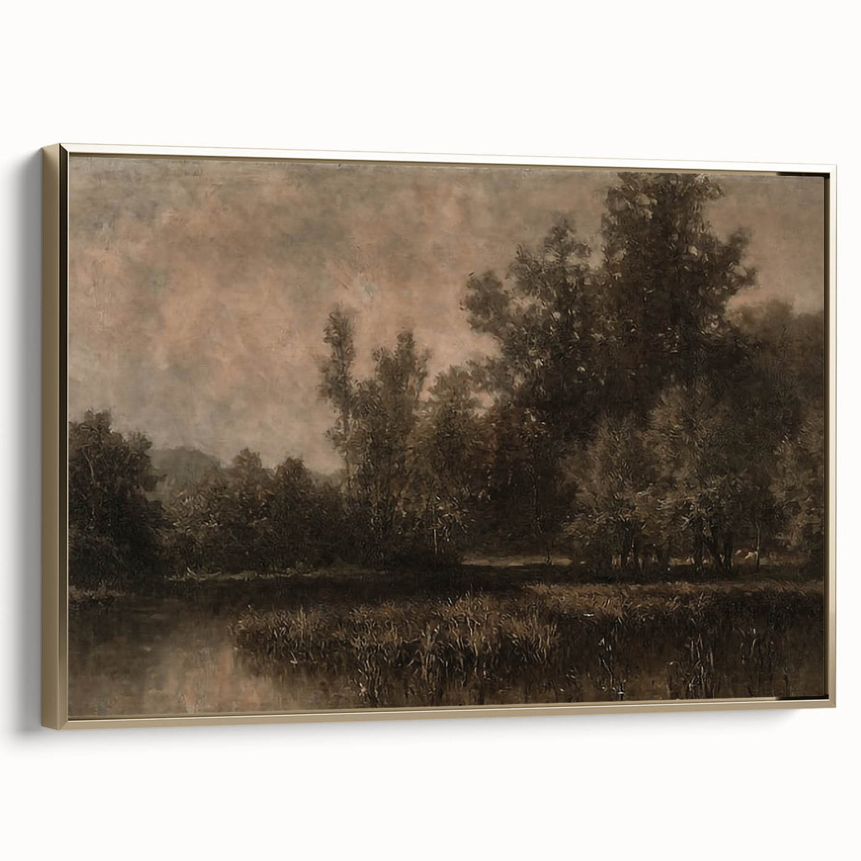 Moody Interior Art - Tranquil Forest Landscape with Water Reflection