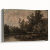 Moody Interior Art - Tranquil Forest Landscape with Water Reflection