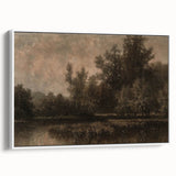 Moody Interior Art - Tranquil Forest Landscape with Water Reflection