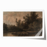 Moody Interior Art - Tranquil Forest Landscape with Water Reflection