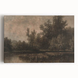 Moody Interior Art - Tranquil Forest Landscape with Water Reflection