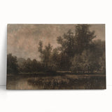 Moody Interior Art - Tranquil Forest Landscape with Water Reflection