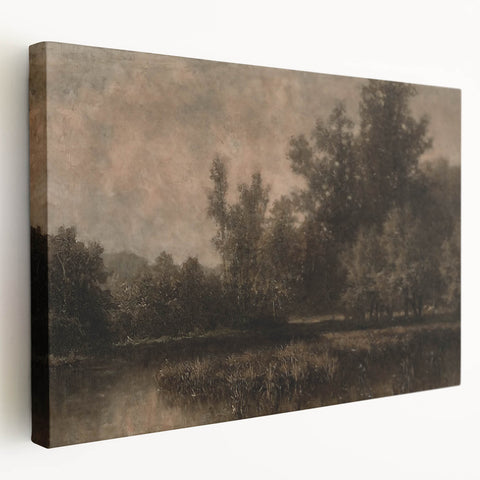 Moody Interior Art - Tranquil Forest Landscape with Water Reflection