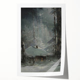 Dark Moody Wall Art - Enigmatic Cabin in Winter - Moody Art Prints