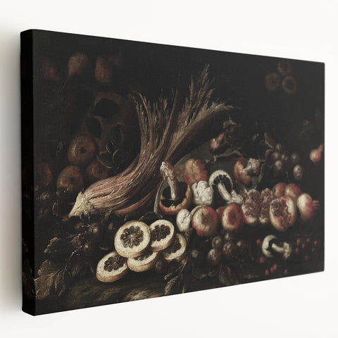 Dark Art Decor - Moody Still Life with Fruits and Rustic Elegance