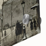 Dark Moody Wall Art - Snowy Urban Street Scene with Vintage Charm