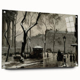 Dark Moody Wall Art - Snowy Urban Street Scene with Vintage Charm