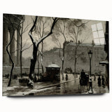 Dark Moody Wall Art - Snowy Urban Street Scene with Vintage Charm
