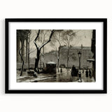 Dark Moody Wall Art - Snowy Urban Street Scene with Vintage Charm