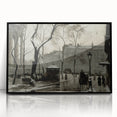 Dark Moody Wall Art - Snowy Urban Street Scene with Vintage Charm