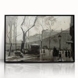 Dark Moody Wall Art - Snowy Urban Street Scene with Vintage Charm