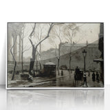 Dark Moody Wall Art - Snowy Urban Street Scene with Vintage Charm