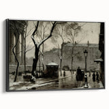 Dark Moody Wall Art - Snowy Urban Street Scene with Vintage Charm